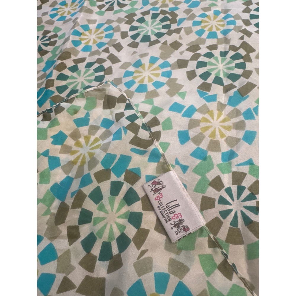 Lulla Collection by BINDYA 100% Silk Scarf Geometric Kaleidoscope Teal Green 39"